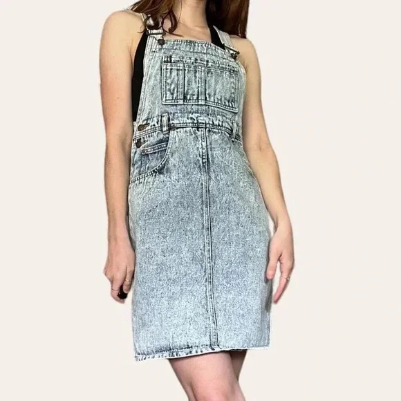 80s/90s vintage acid wash denim overall dress XS - Picture 3 of 6